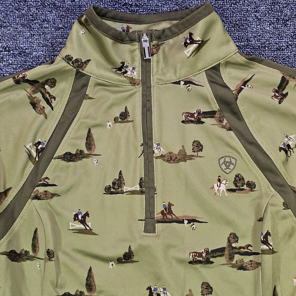 Ariat AriatTEK Women's Green Equestrian Print 1/4 Zip Long Sleeve Baselayer Top - Picture 2 of 9